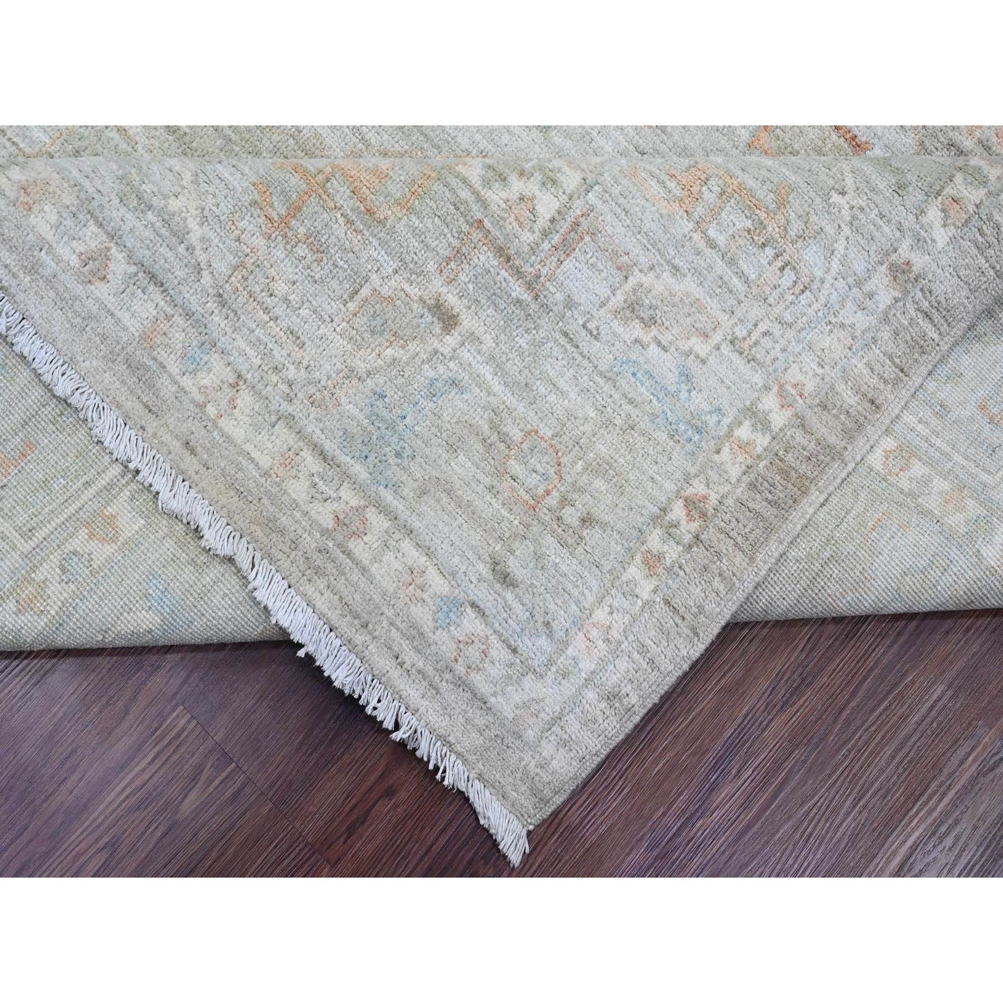 9'X12' Nickel Gray Antiqued Peshawar Mahal Design Hand Knotted Wool Rug