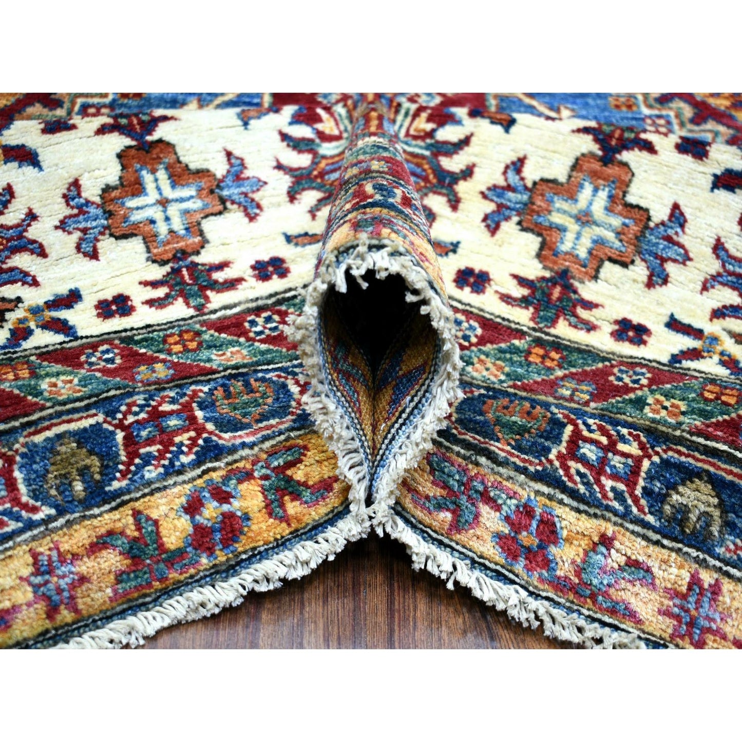 9'X12'8" Blue Caucasian Super Kazak Shiny And Soft Wool Hand Knotted Rug