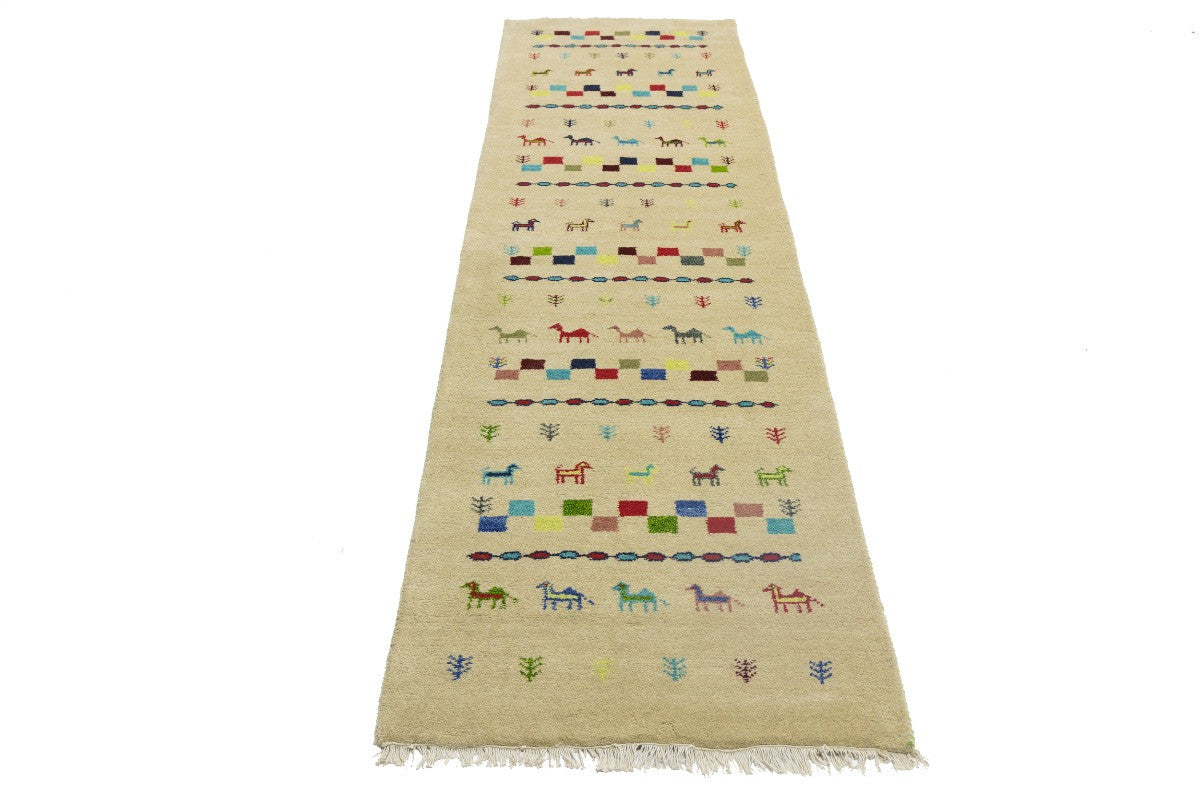 Hand-Knotted Tribal Indo-Gabbeh Pictorial Runner