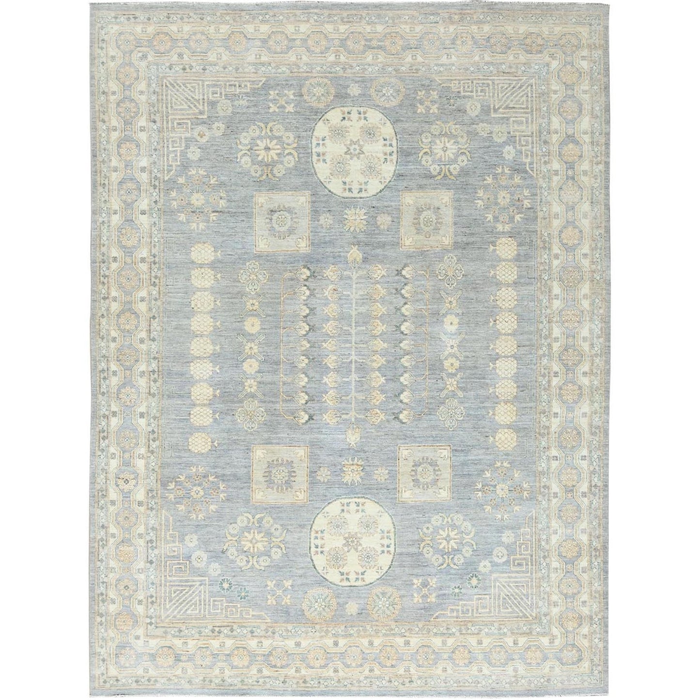 9'1"X12' Misty Gray Afghan Peshawar Soft Wool Hand Knotted Rug