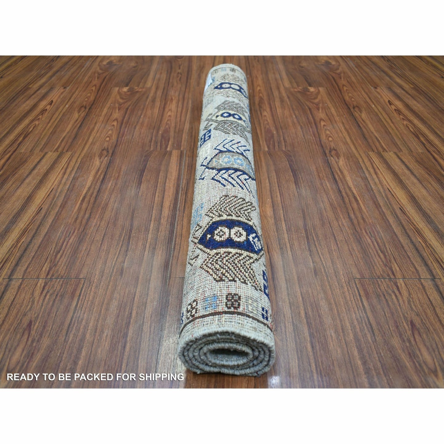 3'3"X4'10" Gray Afghan Ersari With Tribal Design Hand Knotted Wool Rug