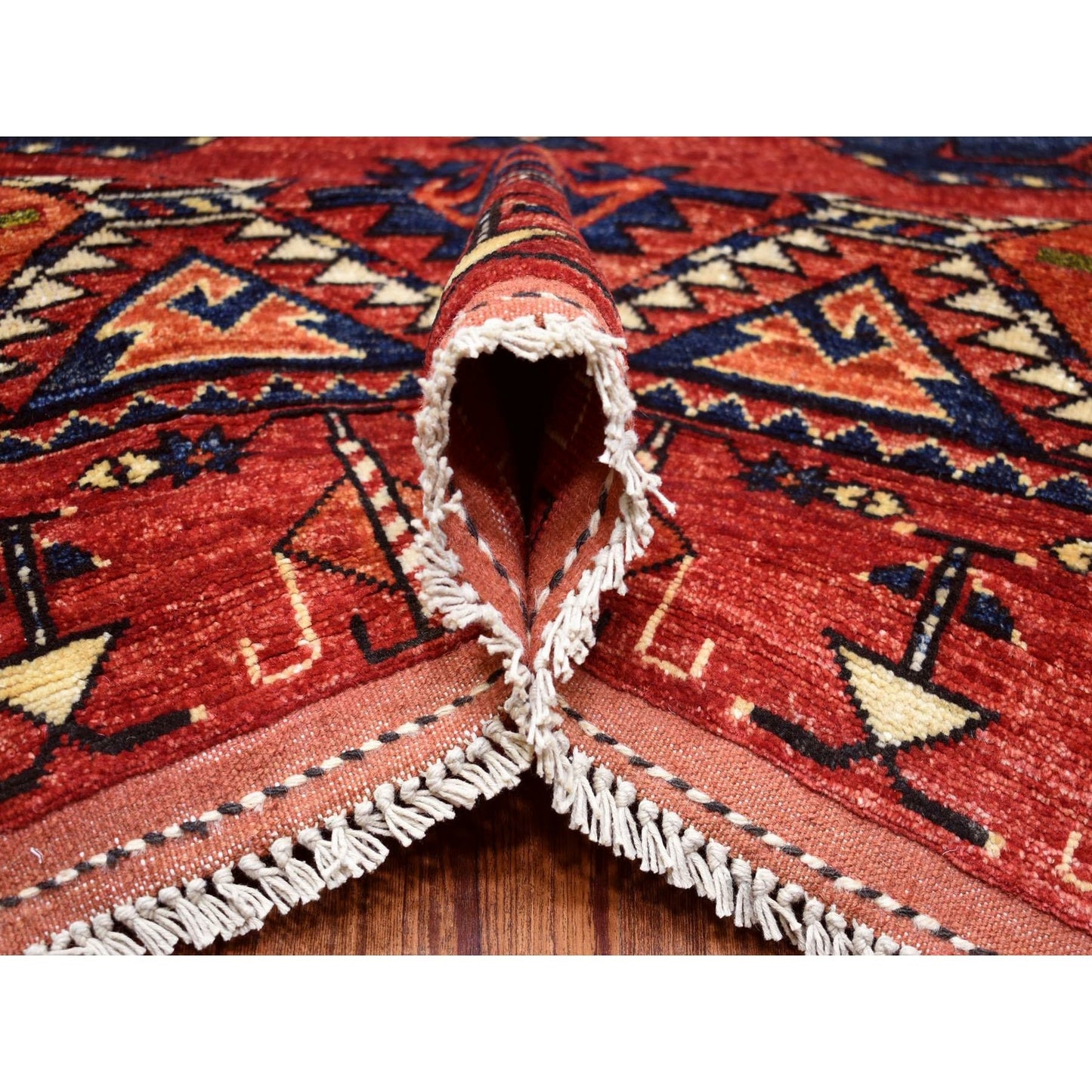 10'X13'9" Soft Wool Hand Knotted Coral Red Afghan Ersari Rug