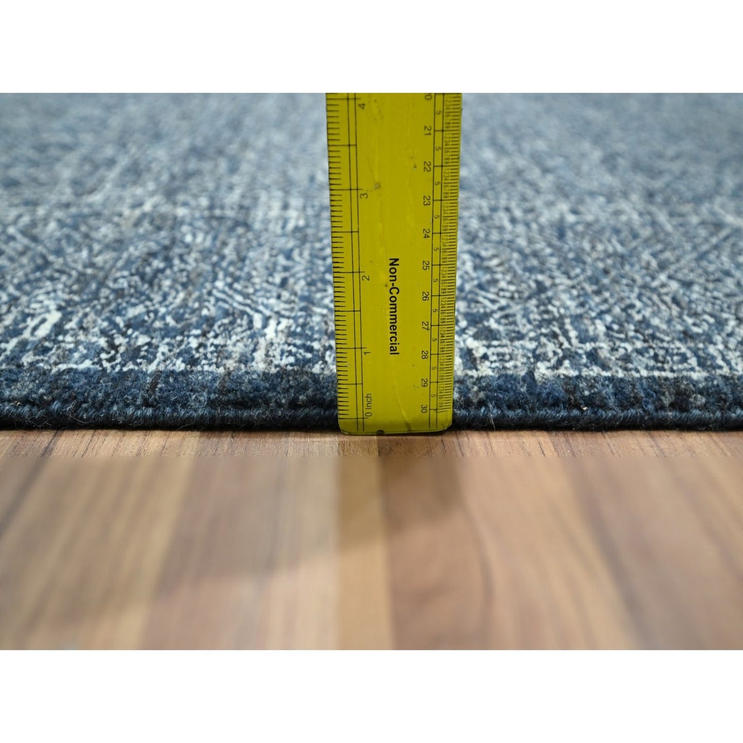 8'1"X10' Denim Blue Hand Knotted Wool And Silk Rug Intricate Tree Design