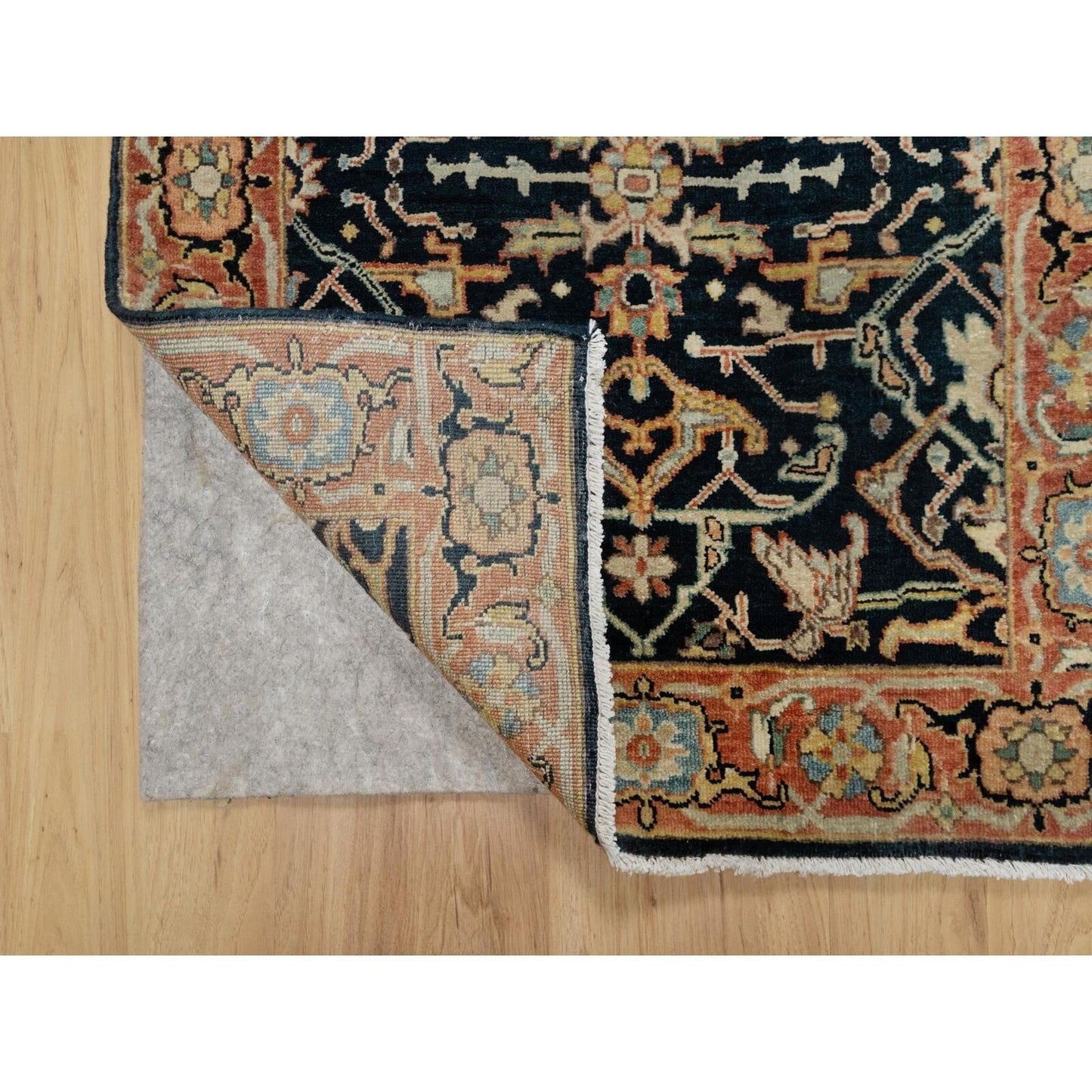 2'6"X10'1" Blue Hand Knotted Heris Re-Creation Wool Runner Oriental Rug