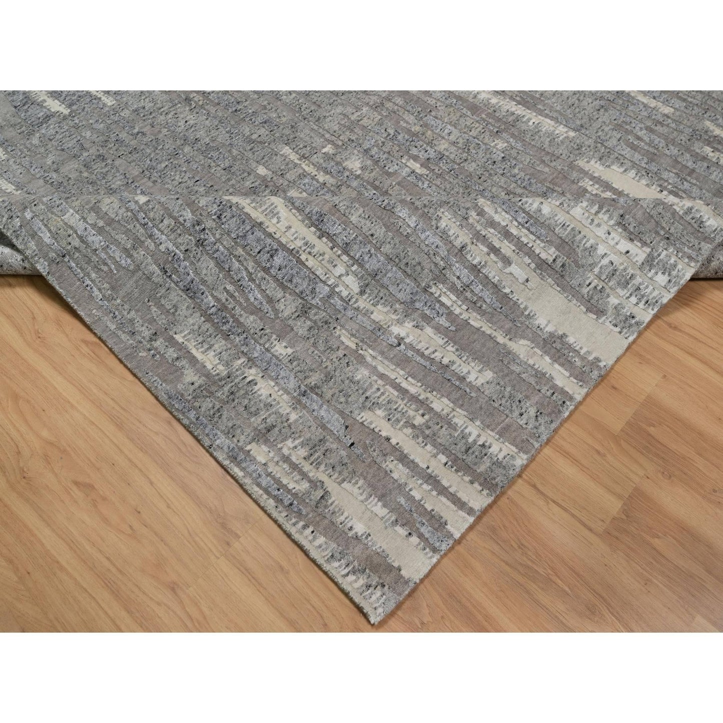 8'1"X10'2" Gray Nepali Weave Line Design Textured Wool Hand Knotted Rug