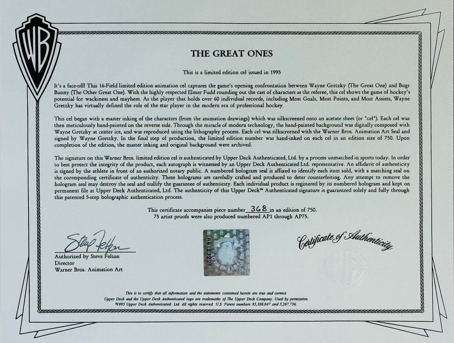 Wayne Gretzky Signed "The Great Ones" L.E. Cel