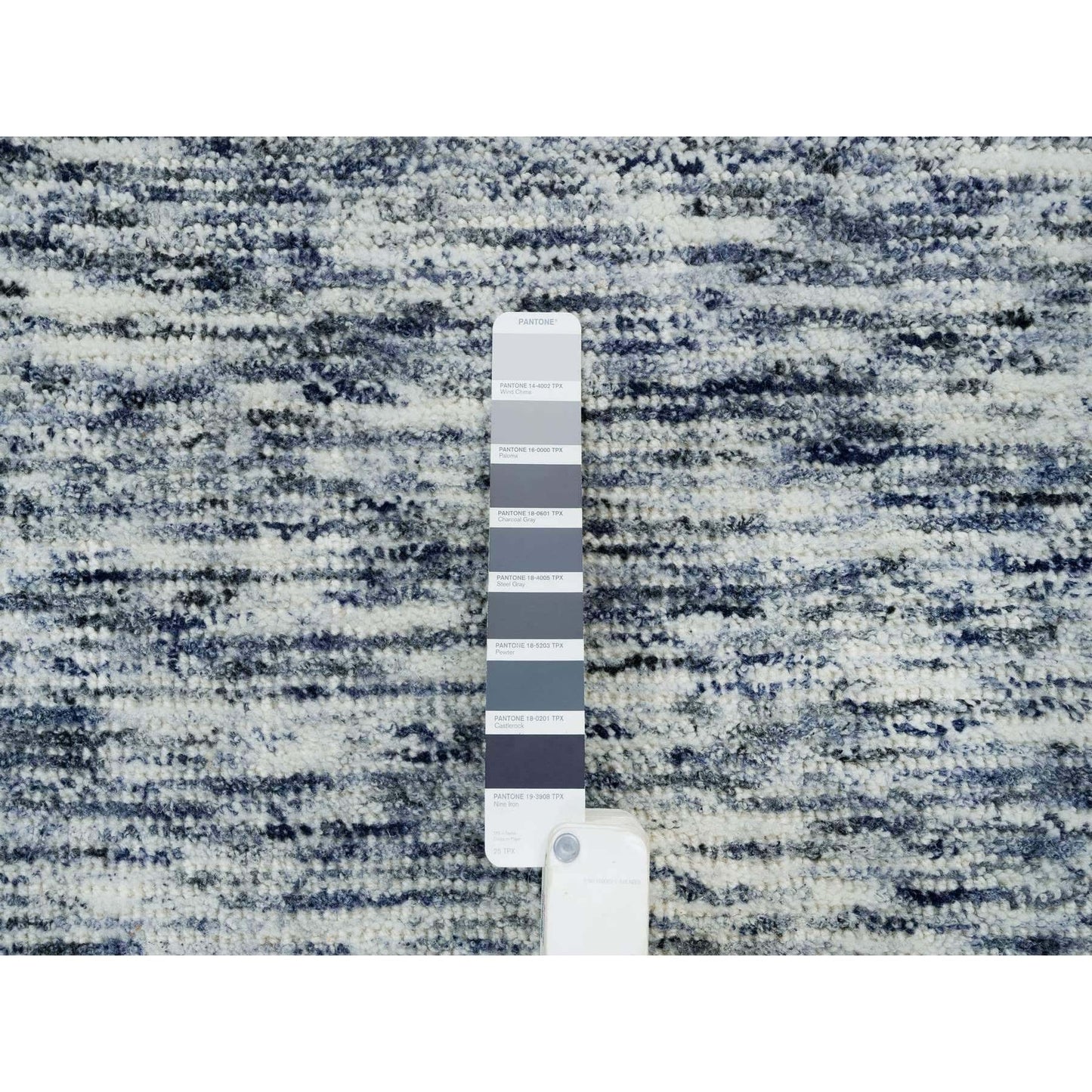 12'X12' Blue Wool Hand Loomed Modern Striae Design Oriental Square Rug