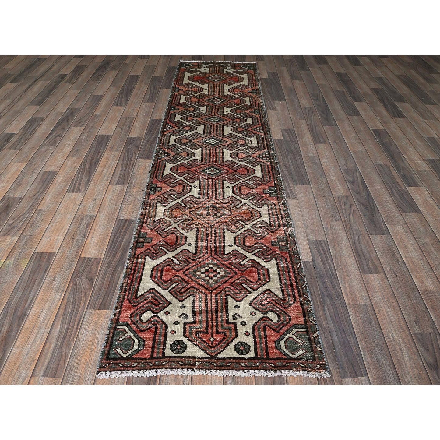 2'3"X9' Peach Vintage Zoroastrian Khamadan Hand Knotted Wool Runner Rug