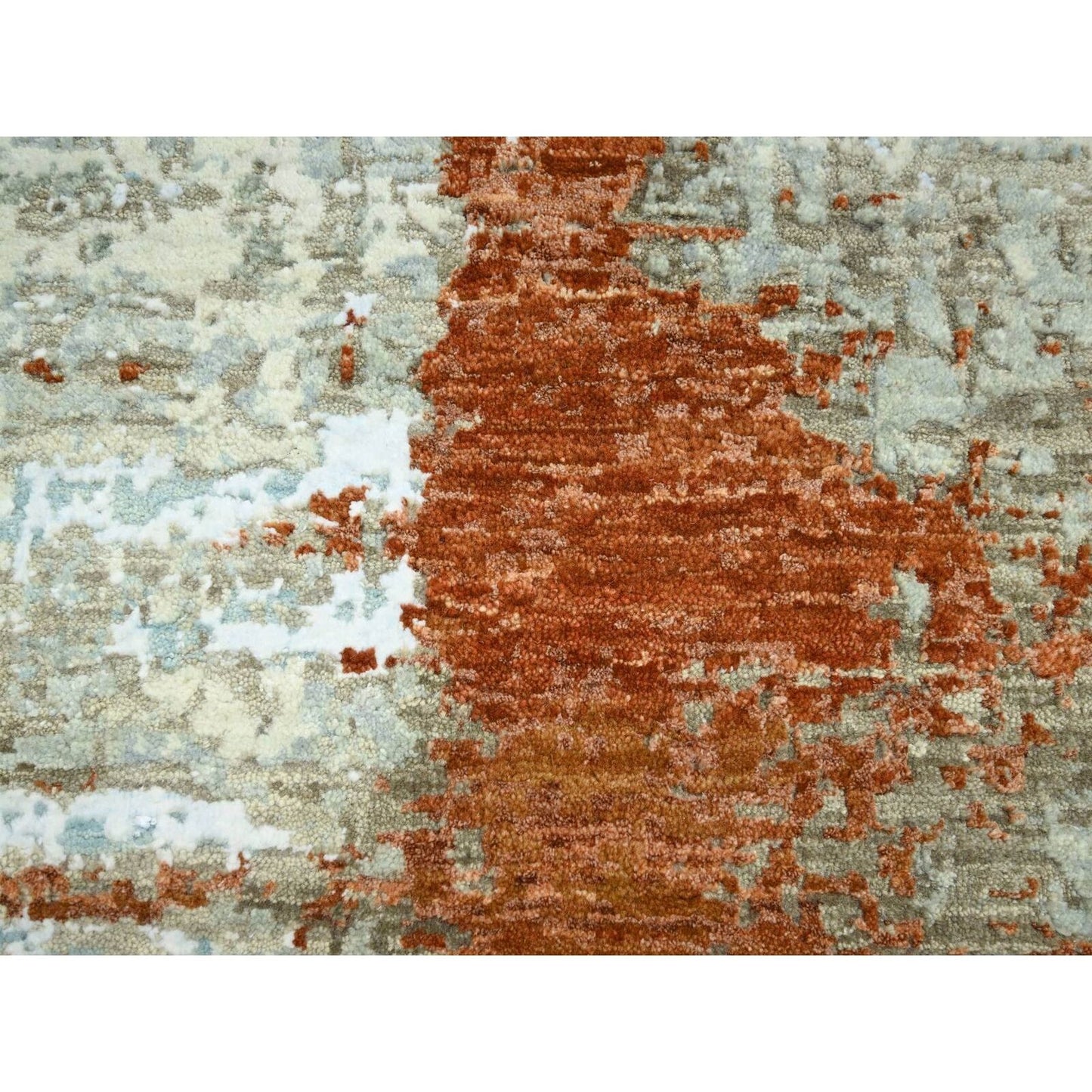 8'1"X10'3" Red With Beige Abstract Galaxy Design Wool Hand Knotted Rug