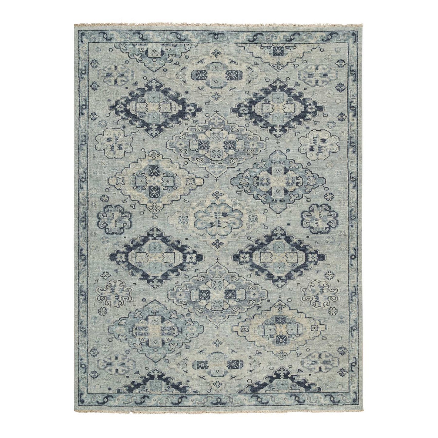 8'10"X11'10" Silver Gray Pure Wool Hand Knotted Anatolian Design Rug