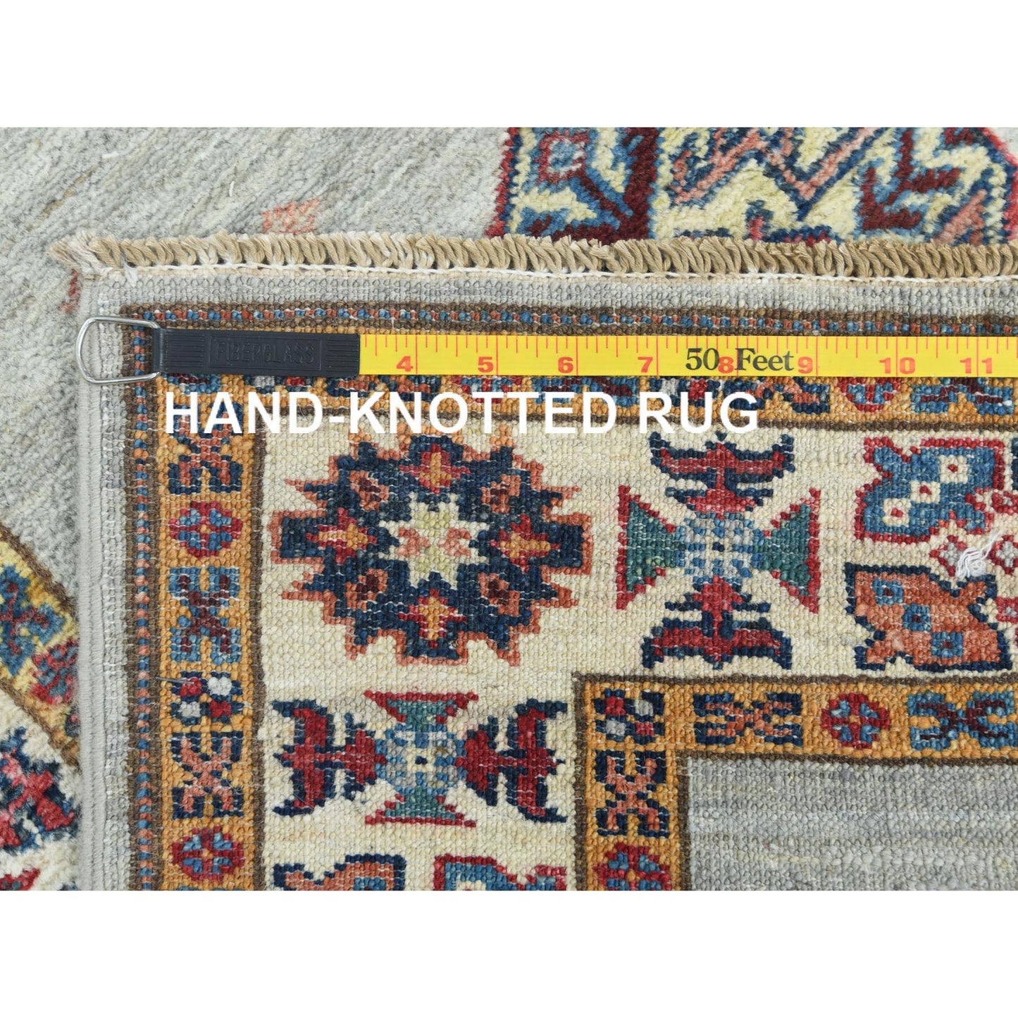 2'7"X8'5" Ash Gray Soft Wool Hand Knotted Afghan Super Kazak Runner Rug