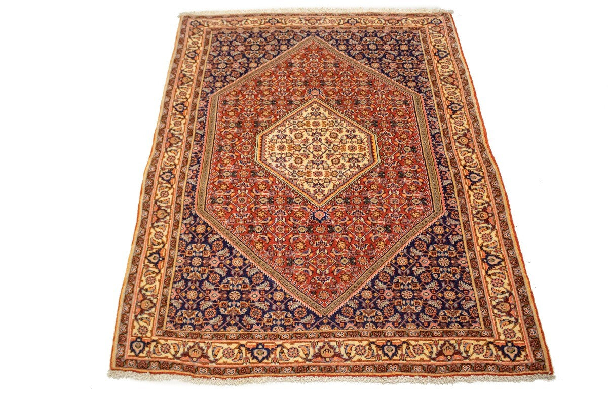 Handmade Vintage Oriental Rug 4X5 Ft Rust Orange