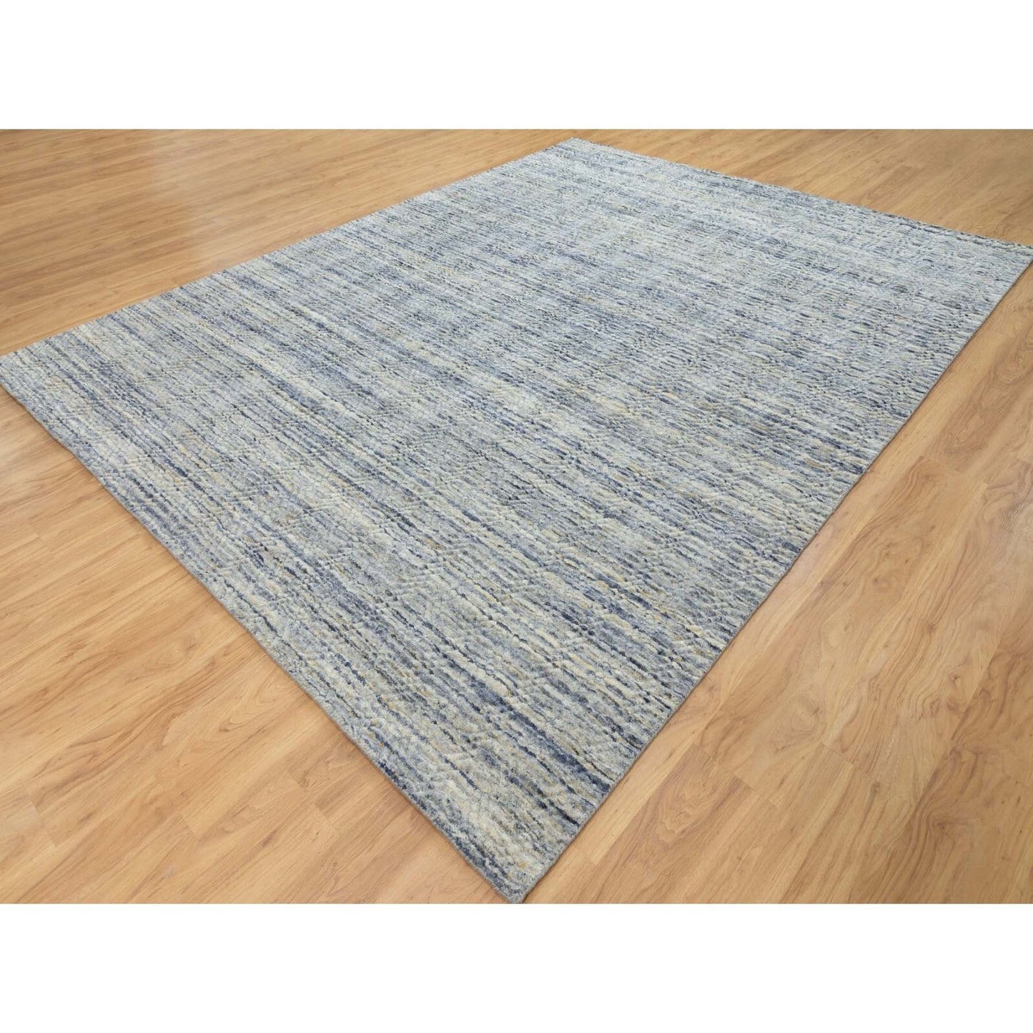 9'X11'10" Blue Hand Loomed Variegated Design Organic Wool Oriental Rug