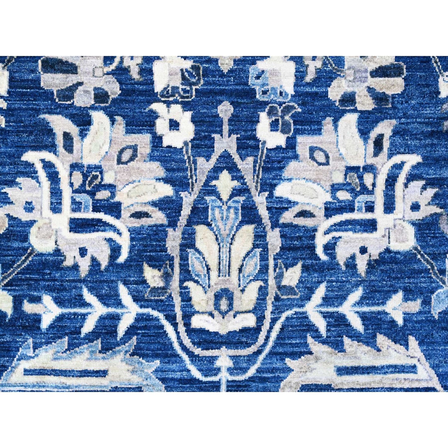 9'X11'7" Blue Hand Knotted 100% Wool Peshawar Heris Design Oriental Rug