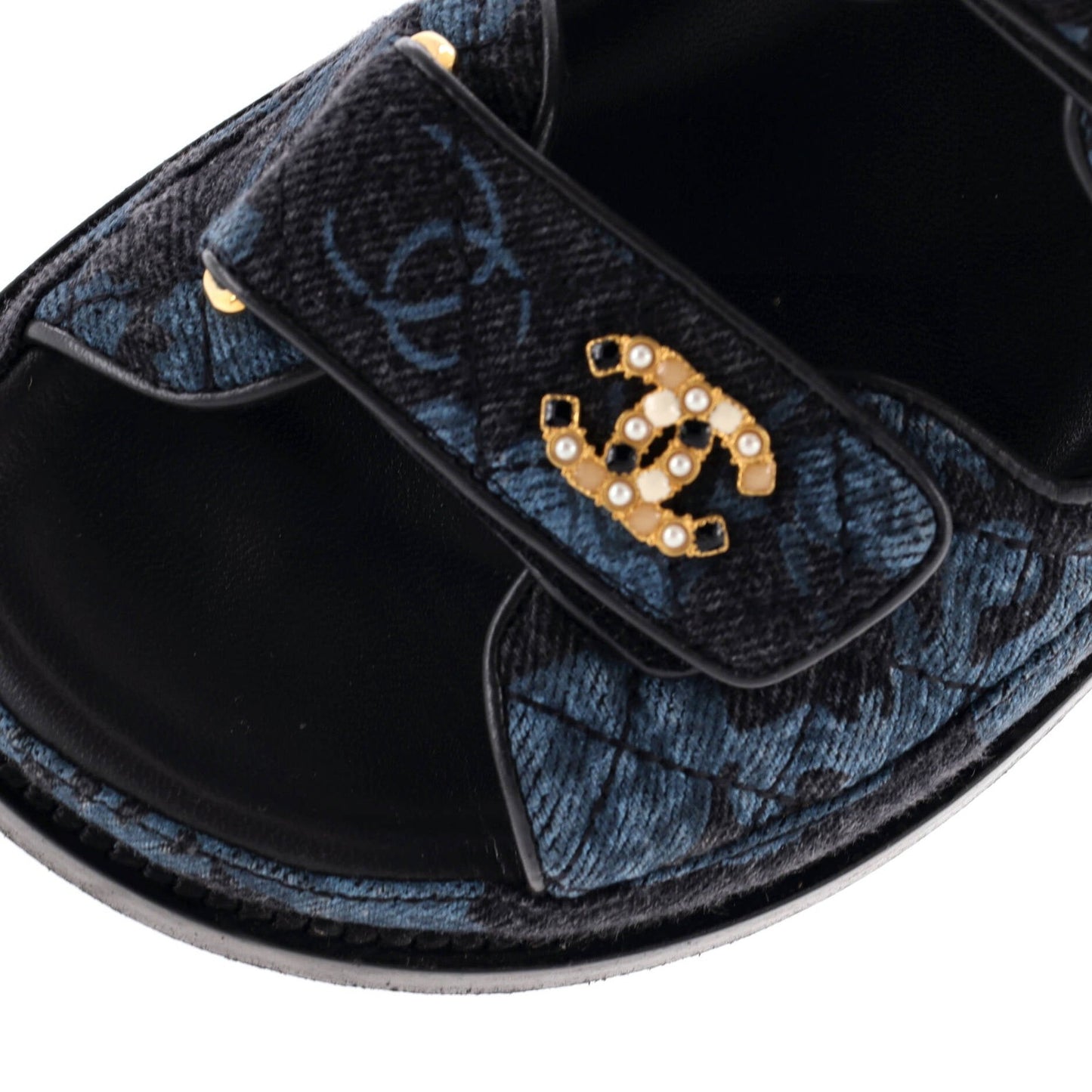 Chanel Women'S Dad Sandals Quilted Printed Denim