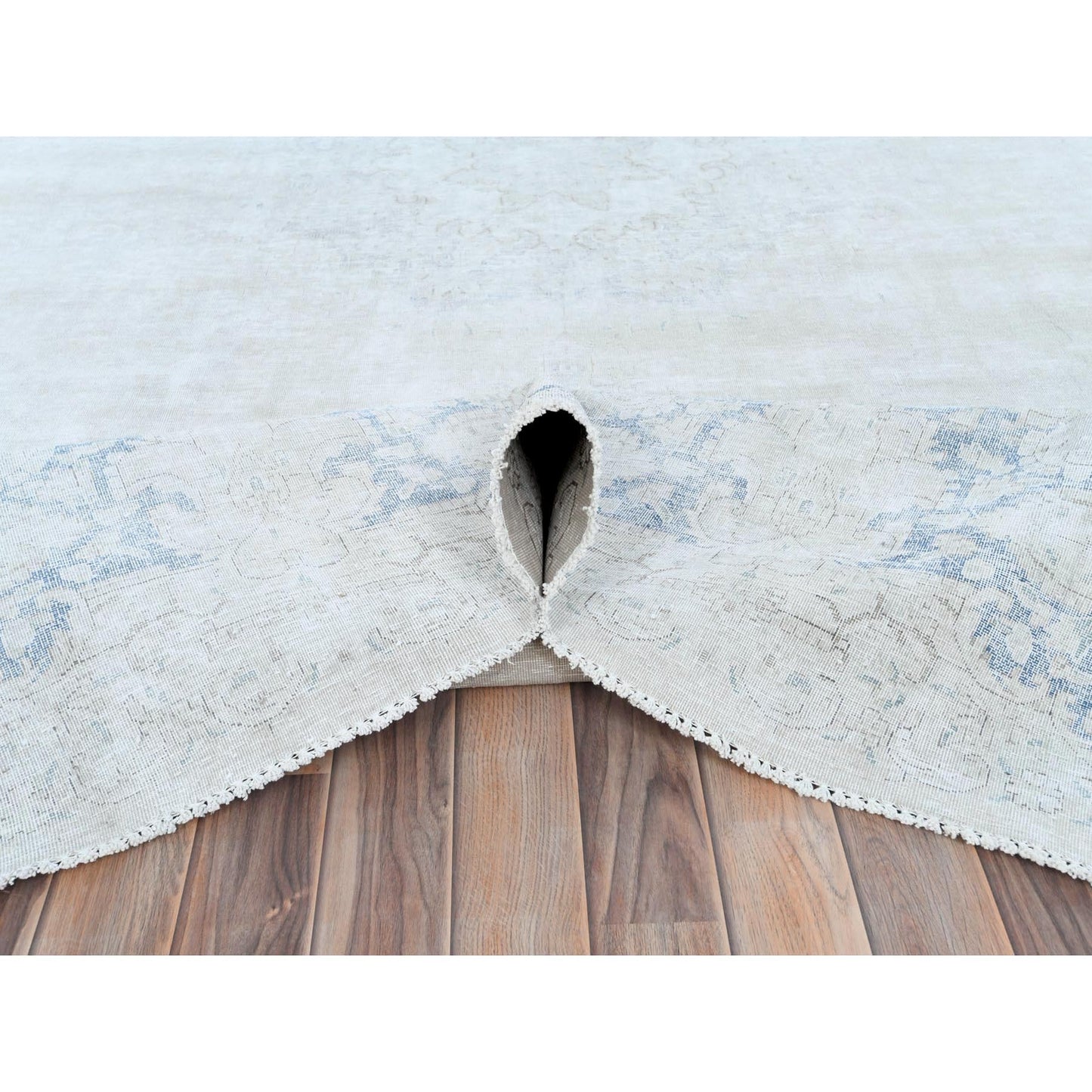 9'7"X12'10"Ivory Hand Knotted Old Farsian Karman Wool Distressed Look Rug