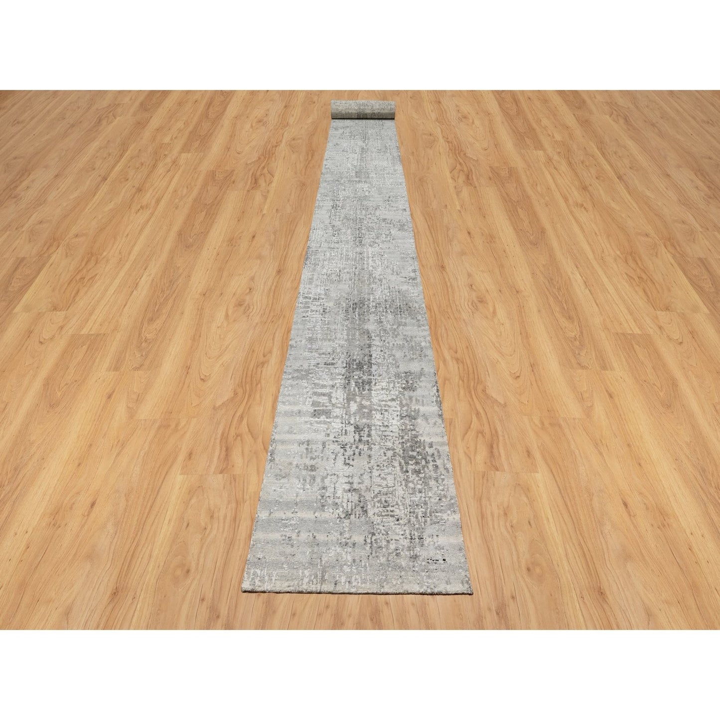 2'6"X26' Gray Hand Knotted Undyed Natural Wool Modern Xl Runner Rug