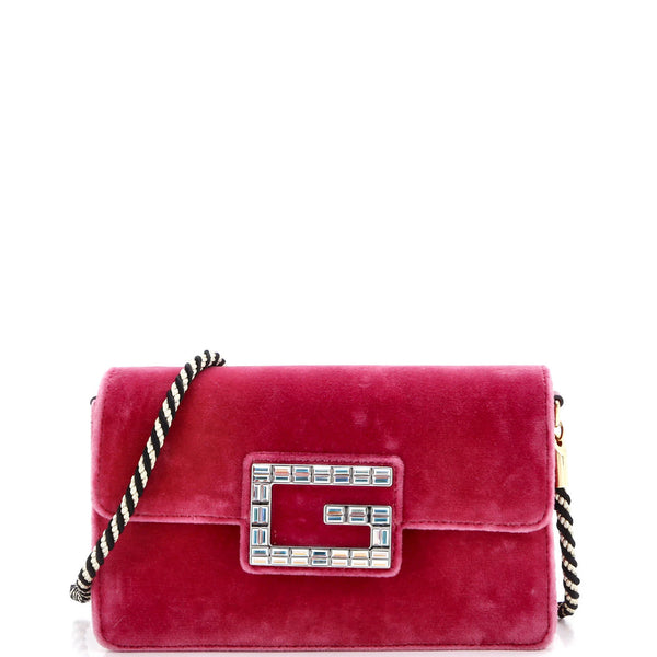 Gucci G Broadway Shoulder Bag Velvet With Crystals Small