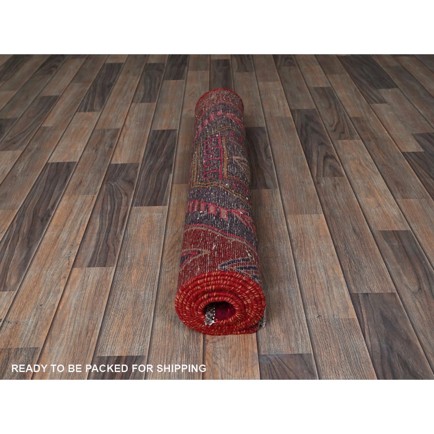 3'X7'7" Red Overdyed Vintage Northwest Zoroastrian Hand Knotted Runner Rug