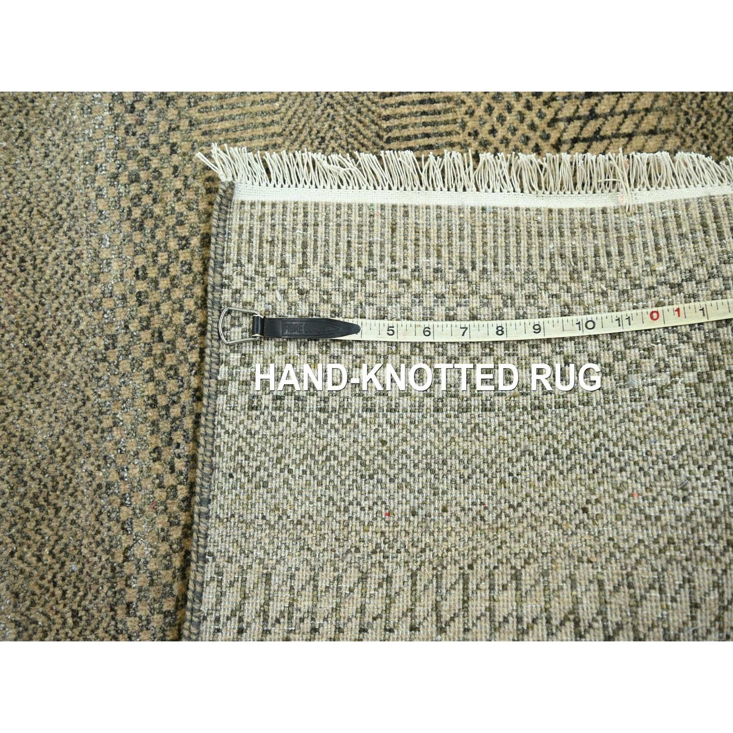 Rug 3'x21'10" Brown Modern Grass Design Hand Knotted Wool and Silk Runner