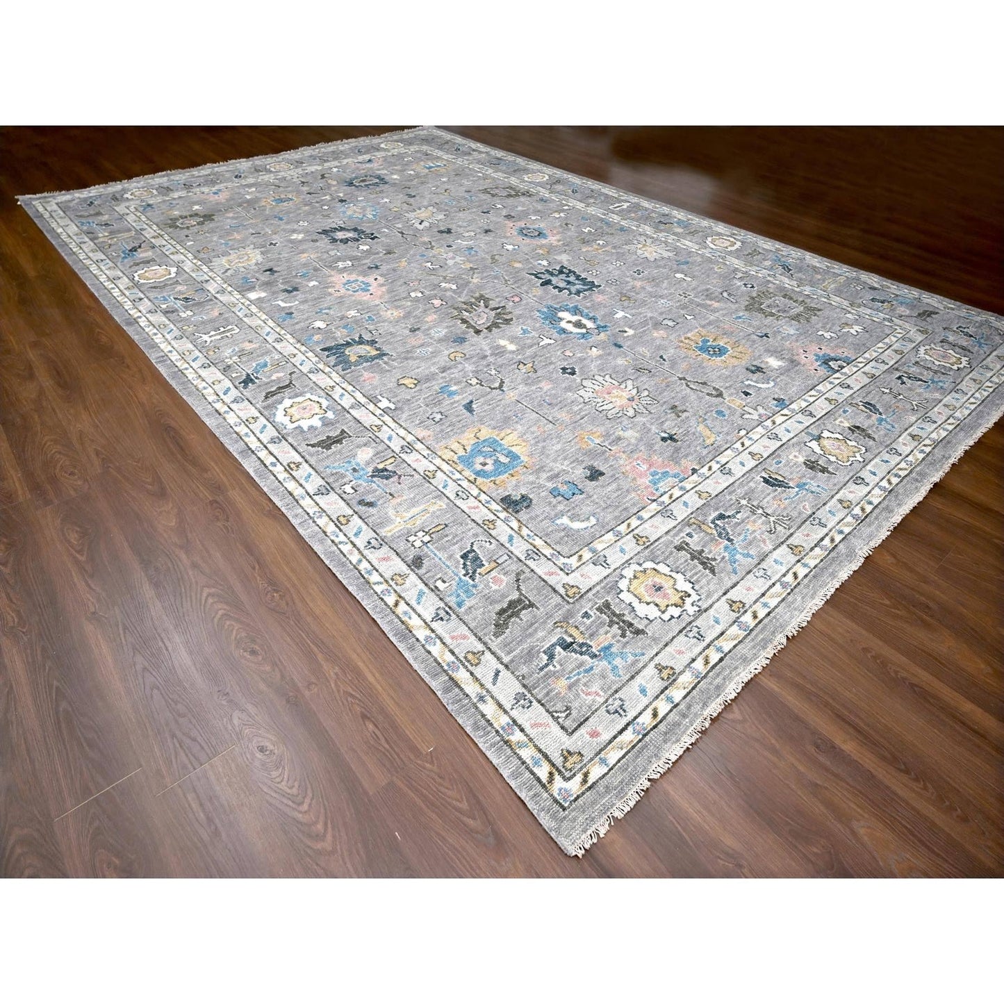 12'X17'10" Light Gray Oushak Wool Hand Knotted Oversize Oriental Rug