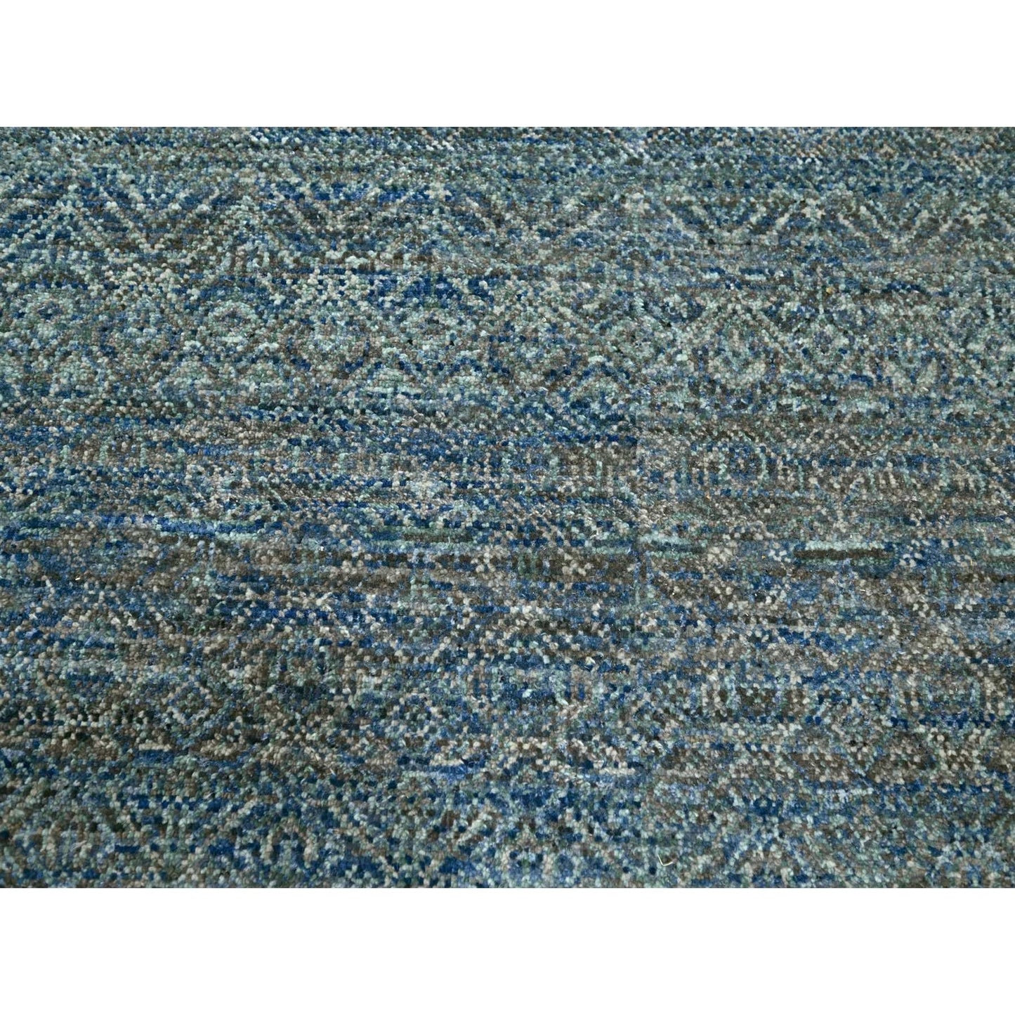 9'X12'1" Denim Blue Kohinoor Repetitive Design Hand Knotted Pure Wool Rug