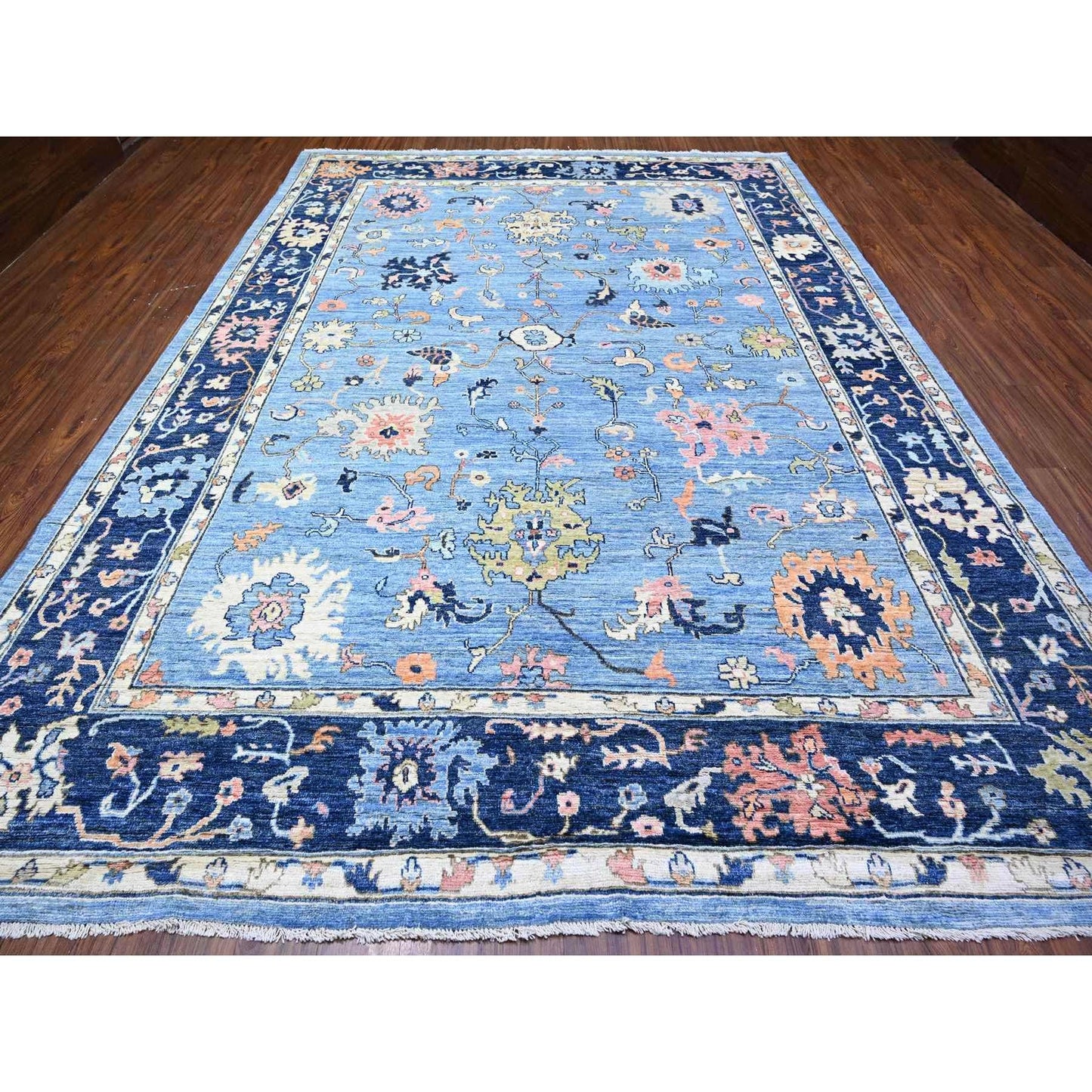 9'9"X13'5" Glaucous Blue Wool Afghan Angora Oushak Wool Hand Knotted Rug