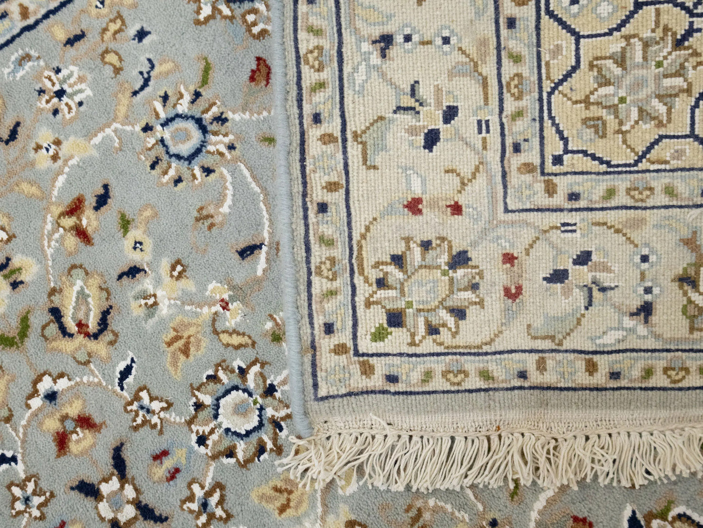 Hand-Knotted Light Blue Indo-Nain Runner Rug 3X10