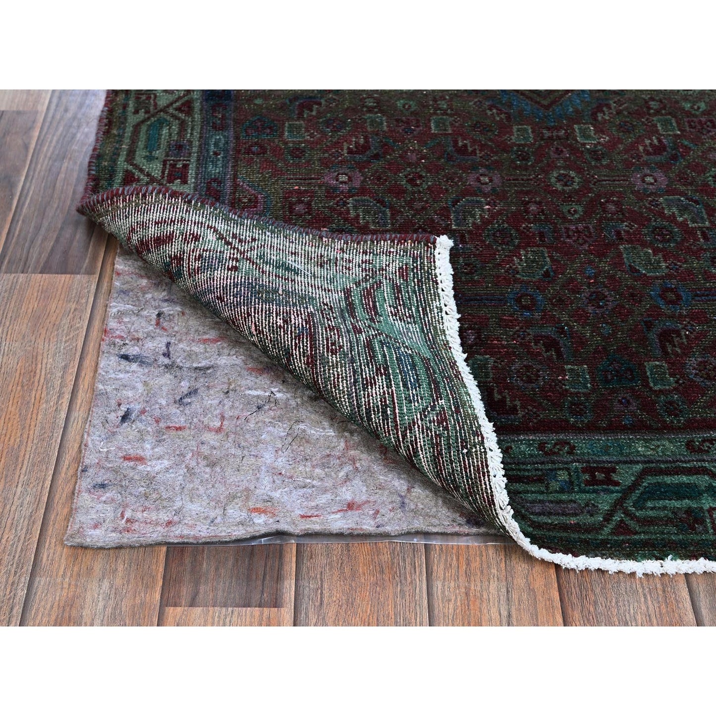 3'2"X5'1" Red Overdyed Vintage Zoroastrian Khamadan Hand Knotted Wool Rug