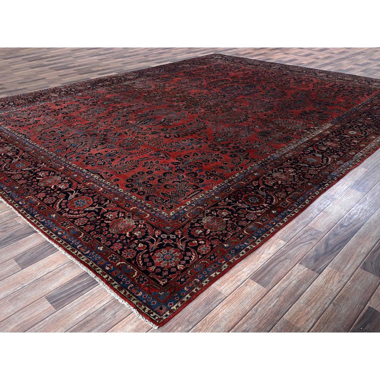 10'3"X13'9" Red Antique Zoroastrian Saroogh Hand Knotted Wool Oriental Rug
