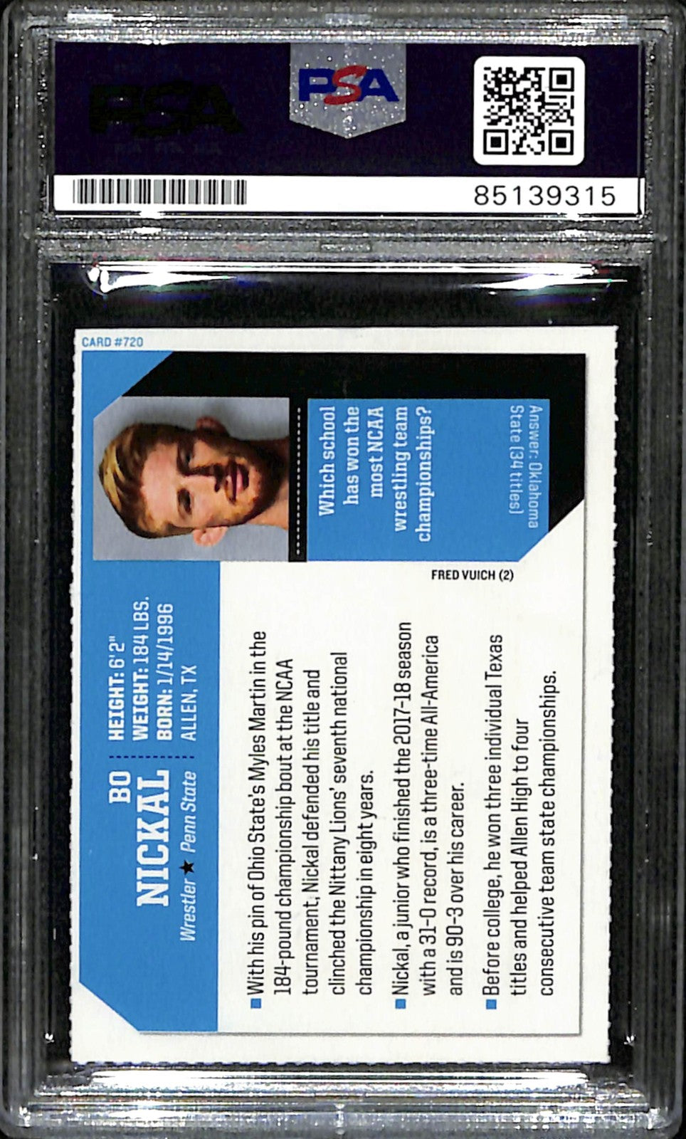 Bo Nickal Signed/Auto 2018 Si For Kids Rookie Card Wrestling Psa/Dna 183774