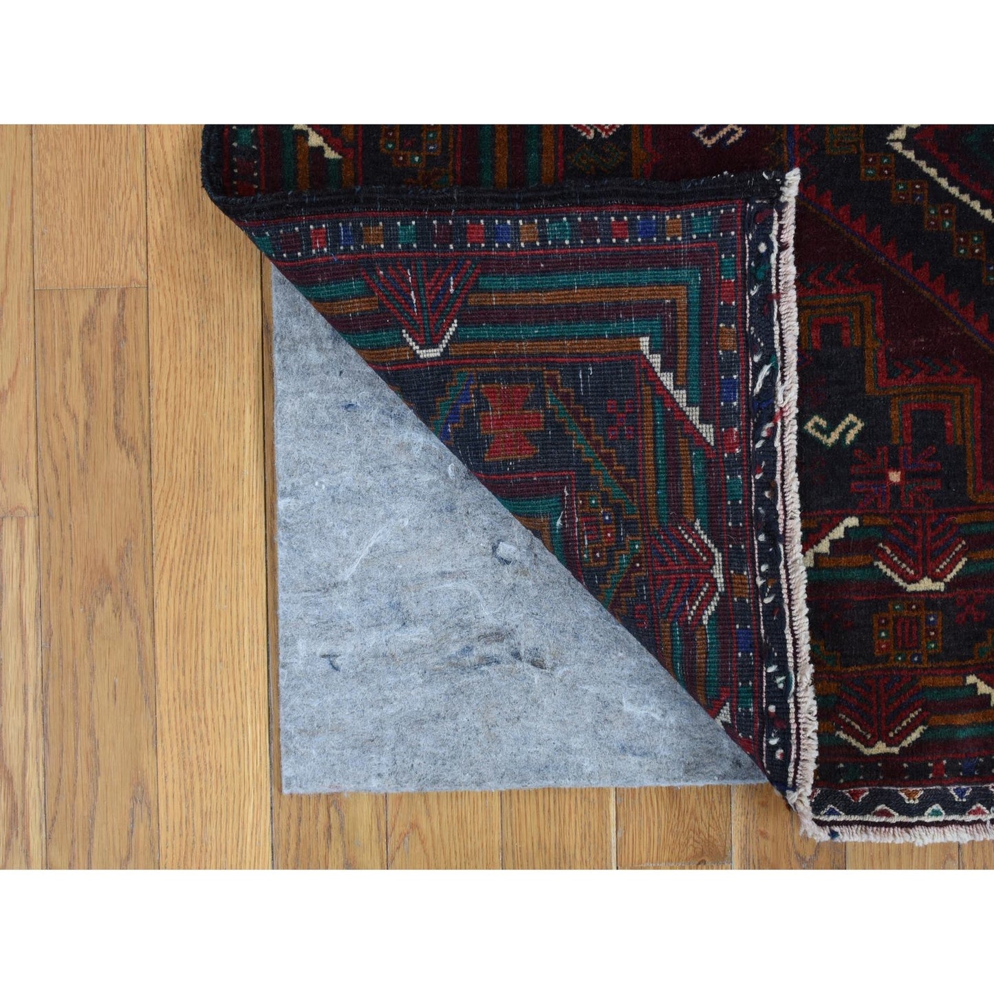3'10"X7' Red Afghan Balooch Geometric Design Pure Wool Hand Knotted Rug