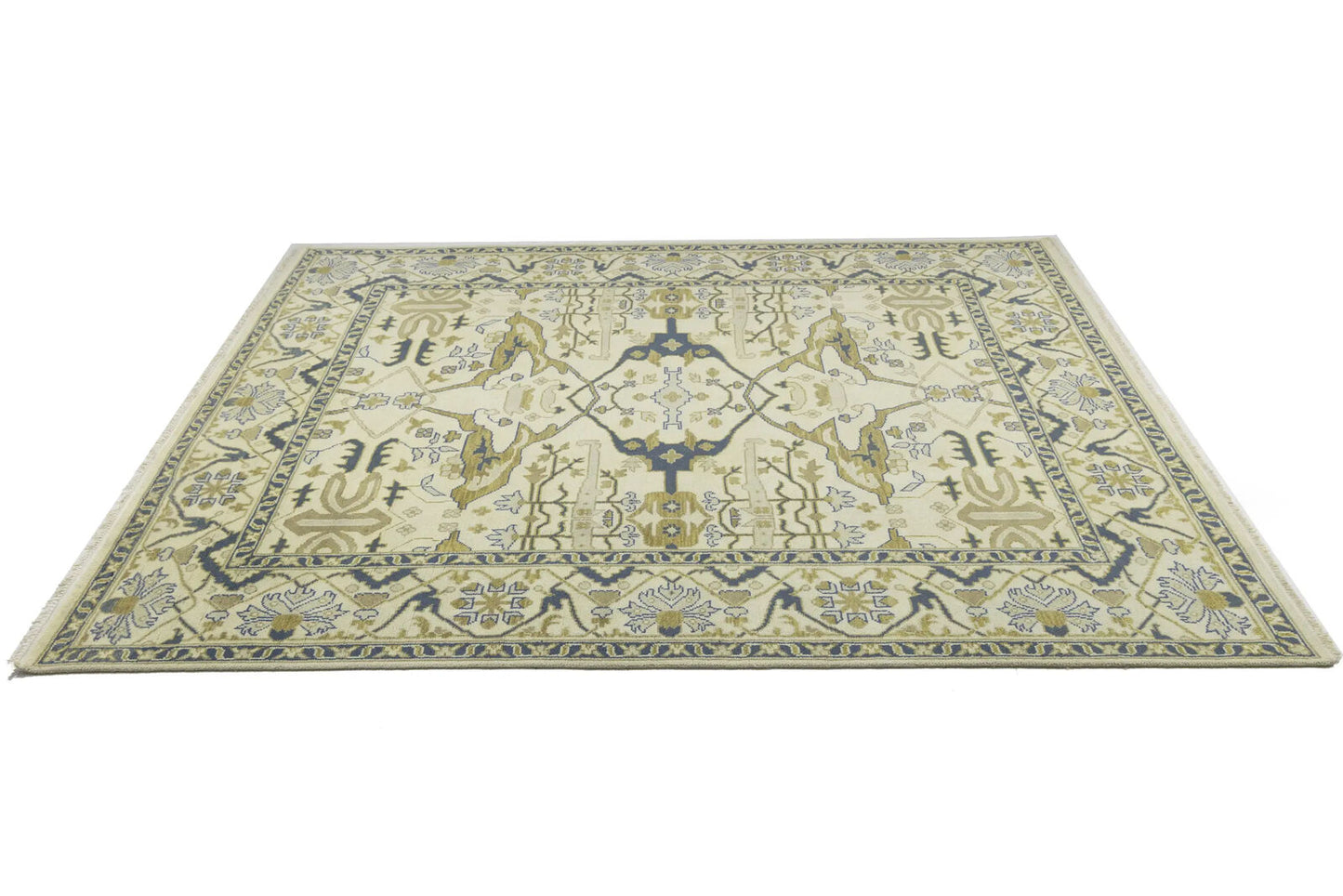 Handmade Oushak Oriental Rug Wool Carpet Floral