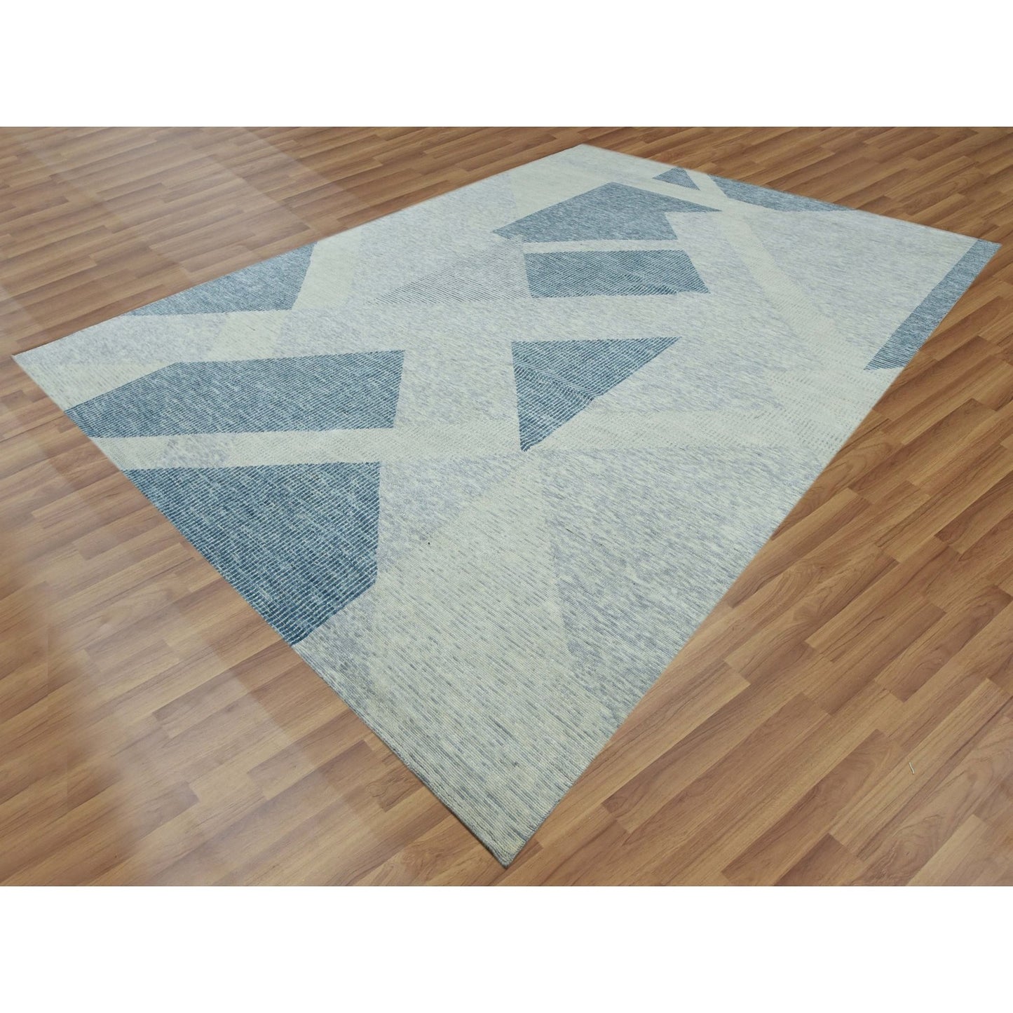 10'2"X14'2" Blue Wool Hand Knotted Geometric Art Deco Collection Rug