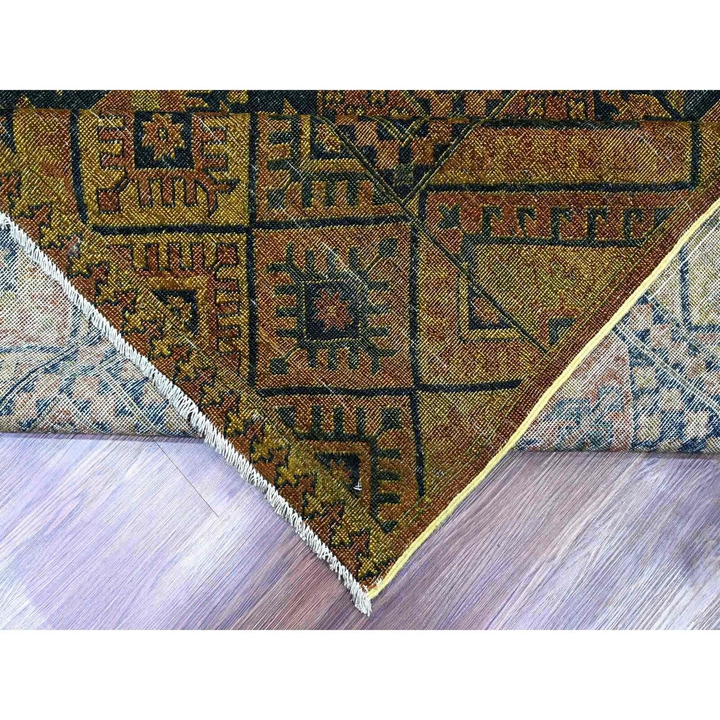 8'10"X12'2" Brown Overdyed Afghan Block Design Hand Knotted Pure Wool Rug