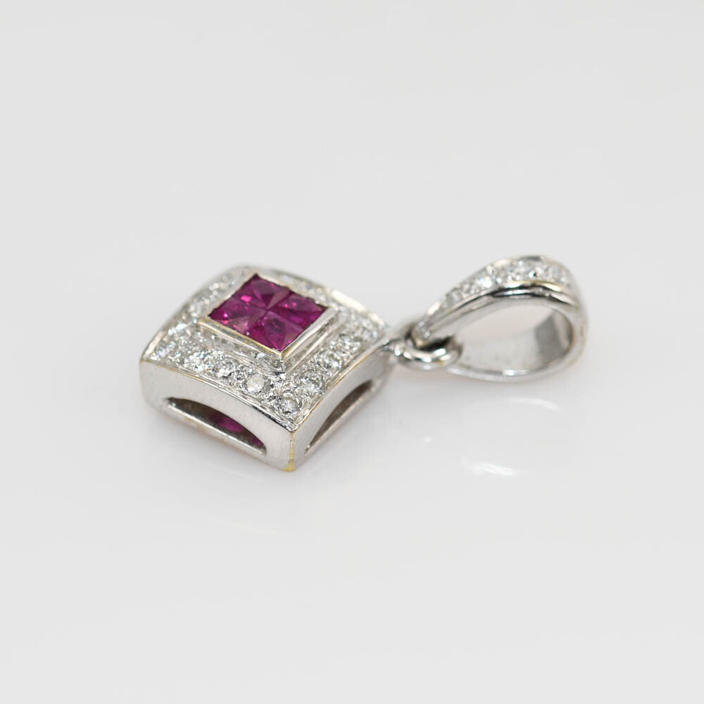 18K White Gold Ruby & Diamond Pendant .10Tdw, 3.1G