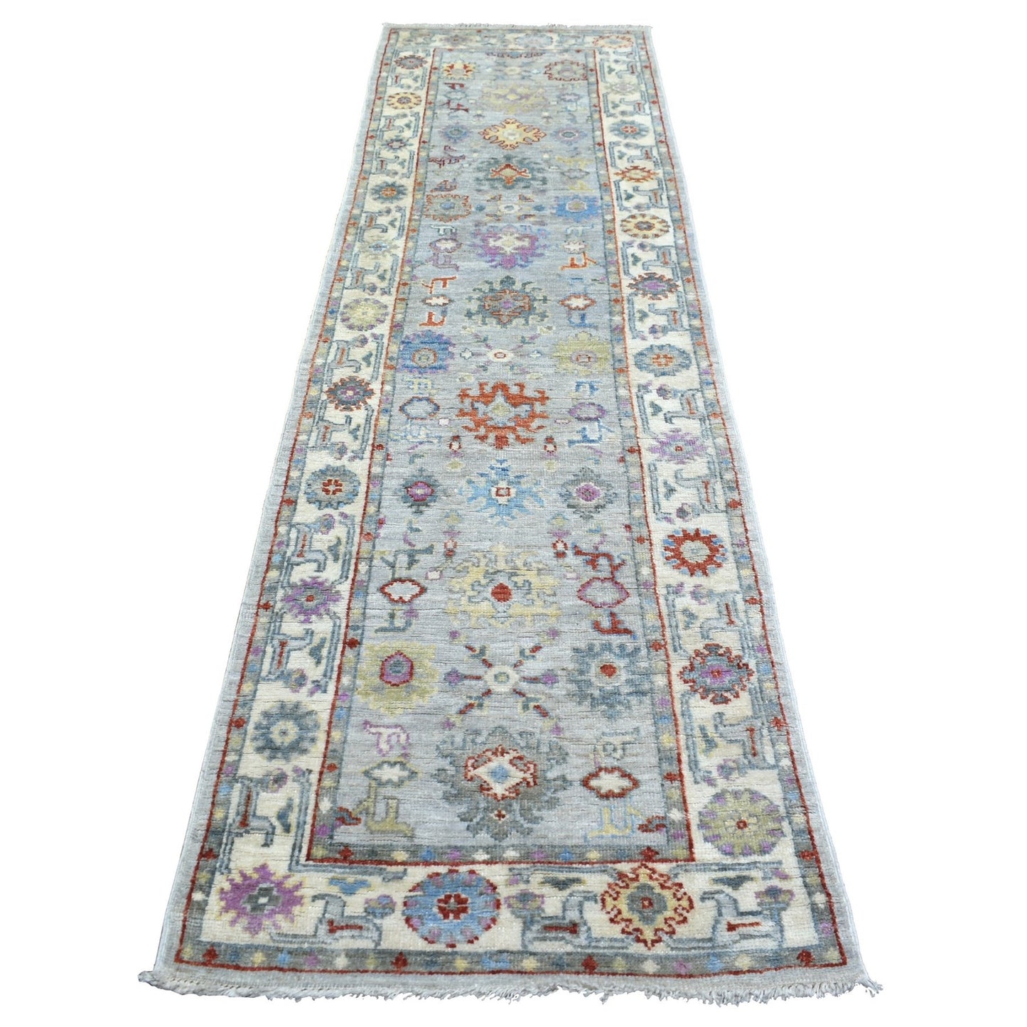 2'8"X9'10" Gray Soft Wool Hand Knotted Afghan Angora Oushak Runner Rug