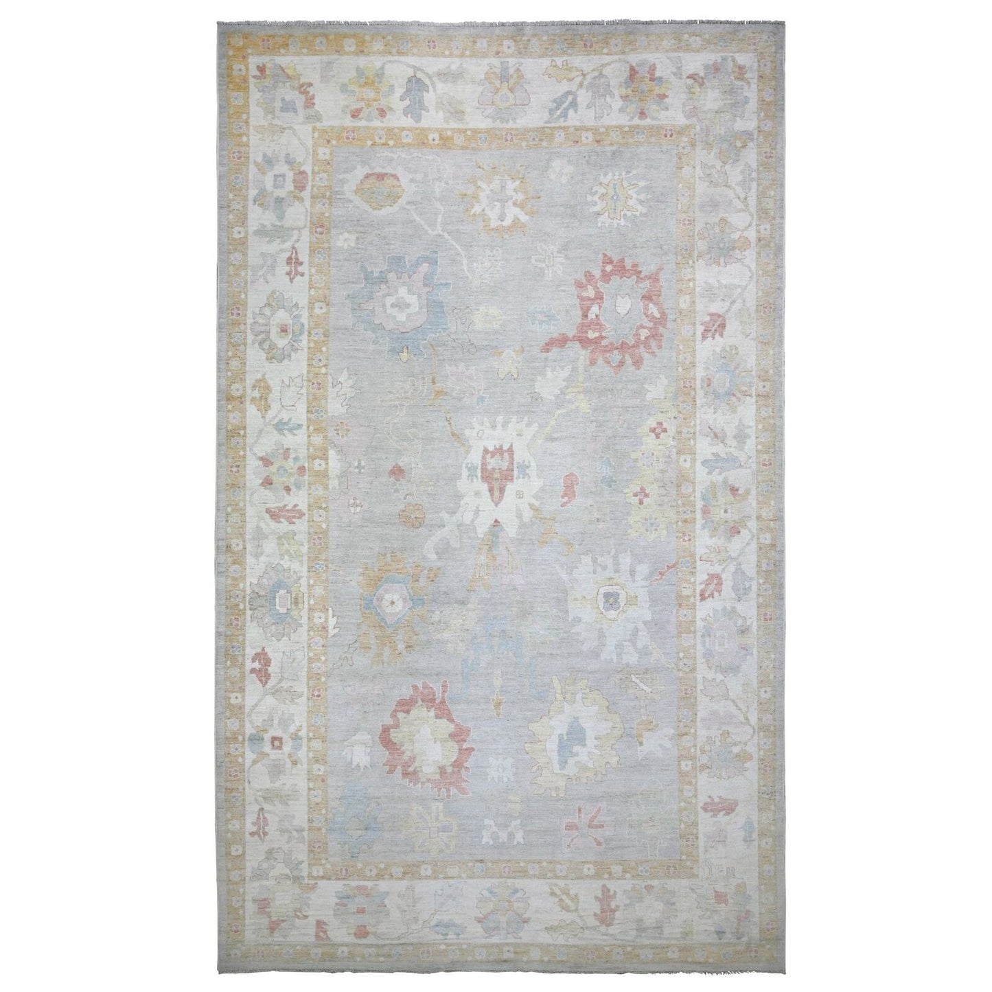 11'X18' Gray Angora Oushak Colors Wool Hand Knotted Oversized Rug