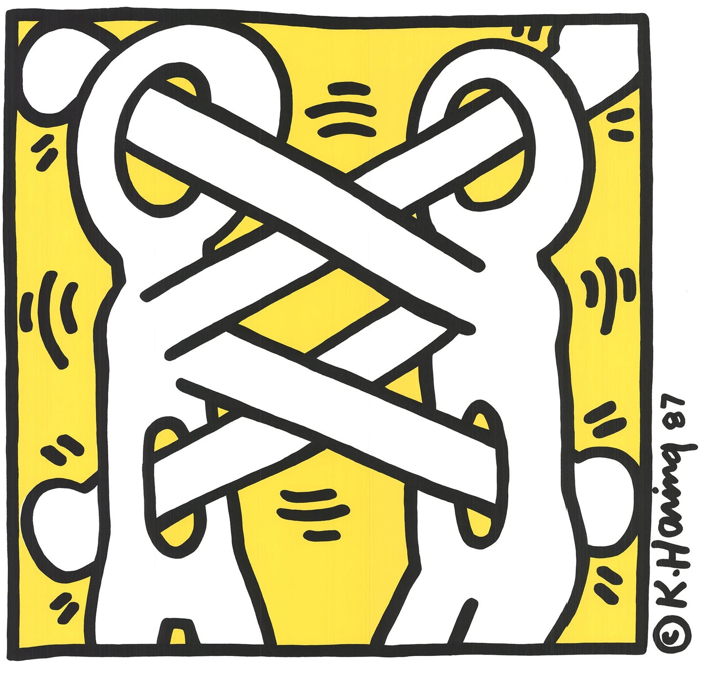 Keith Haring Art Attack On Aids " Serigraph Pop Art White, Yellow