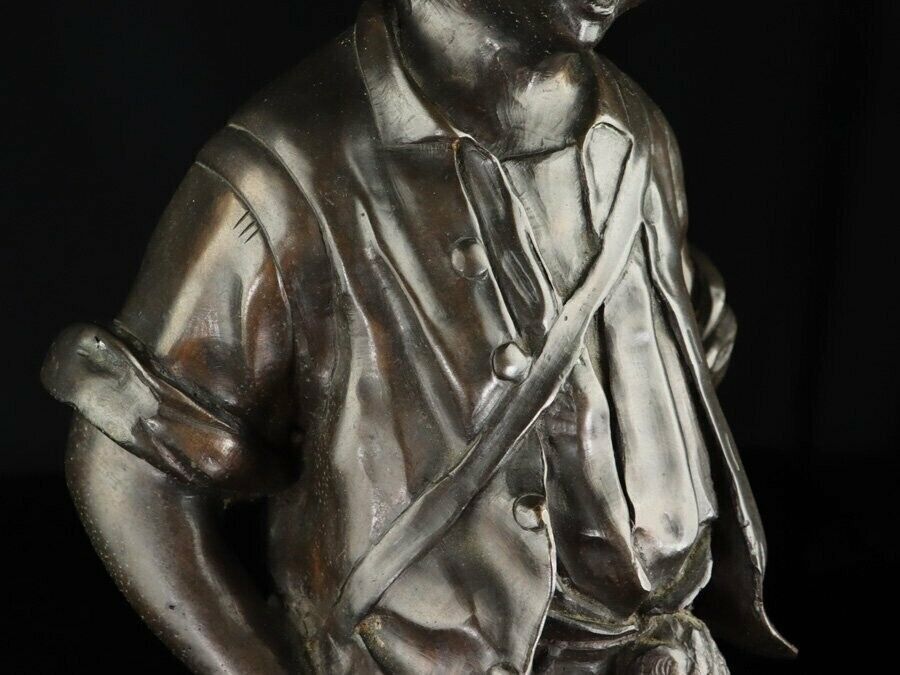 Auguste Moreau 1900S Antique French Bronze Statue - Little Hunter 20In Tall