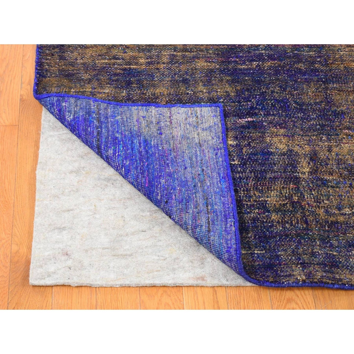 8'9"X12' Purple With Gold Modern Design Sari Silk Hand Knotted Rug