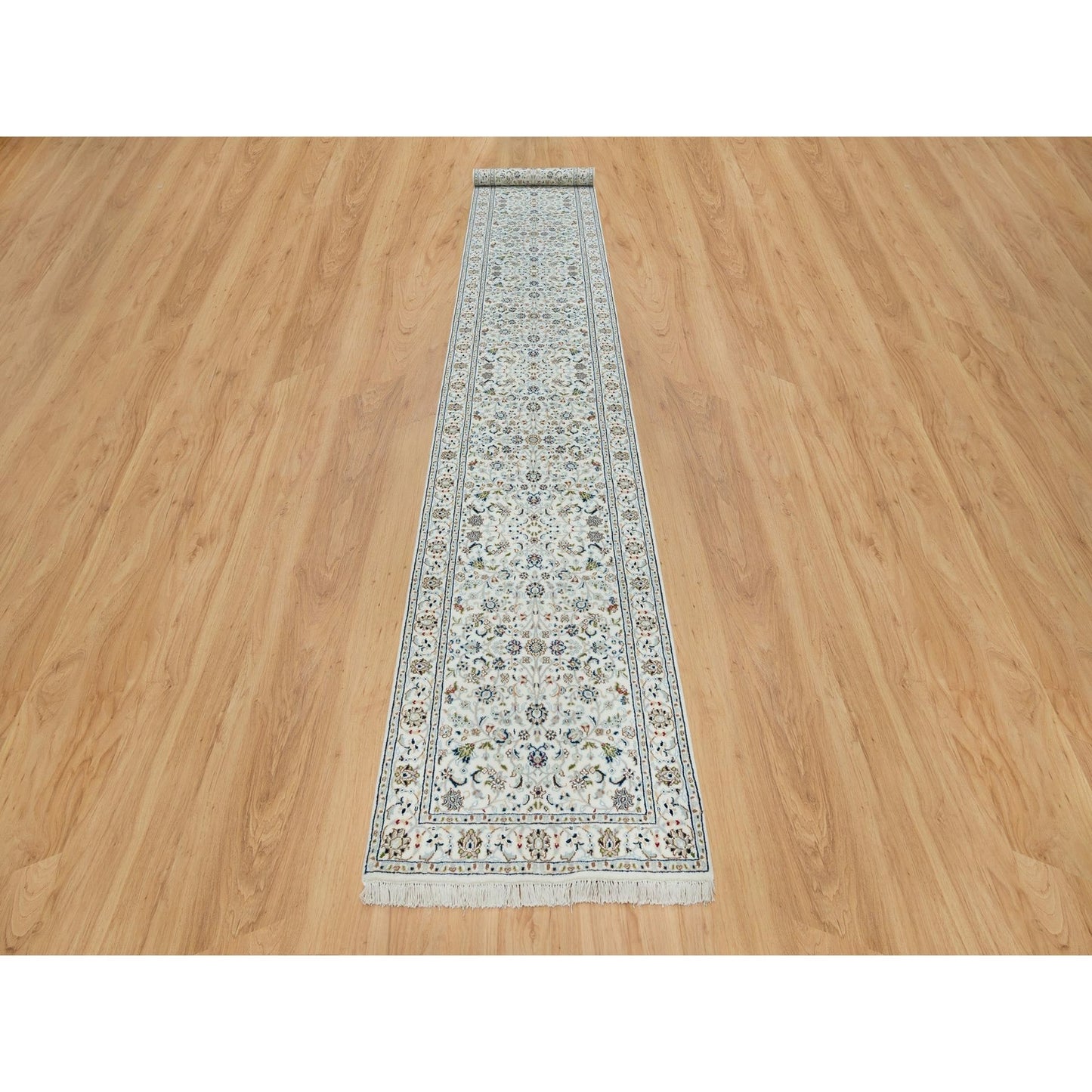2'8"X16'4" Ivory Hand Knotted Nain Design 250 Kpsi Wool Xl Runner Rug