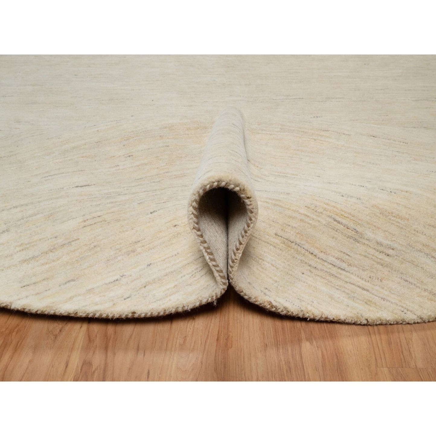 9'X9' Bone White Hand Knotted Lori Buft Plain Design Pure Wool Round Rug
