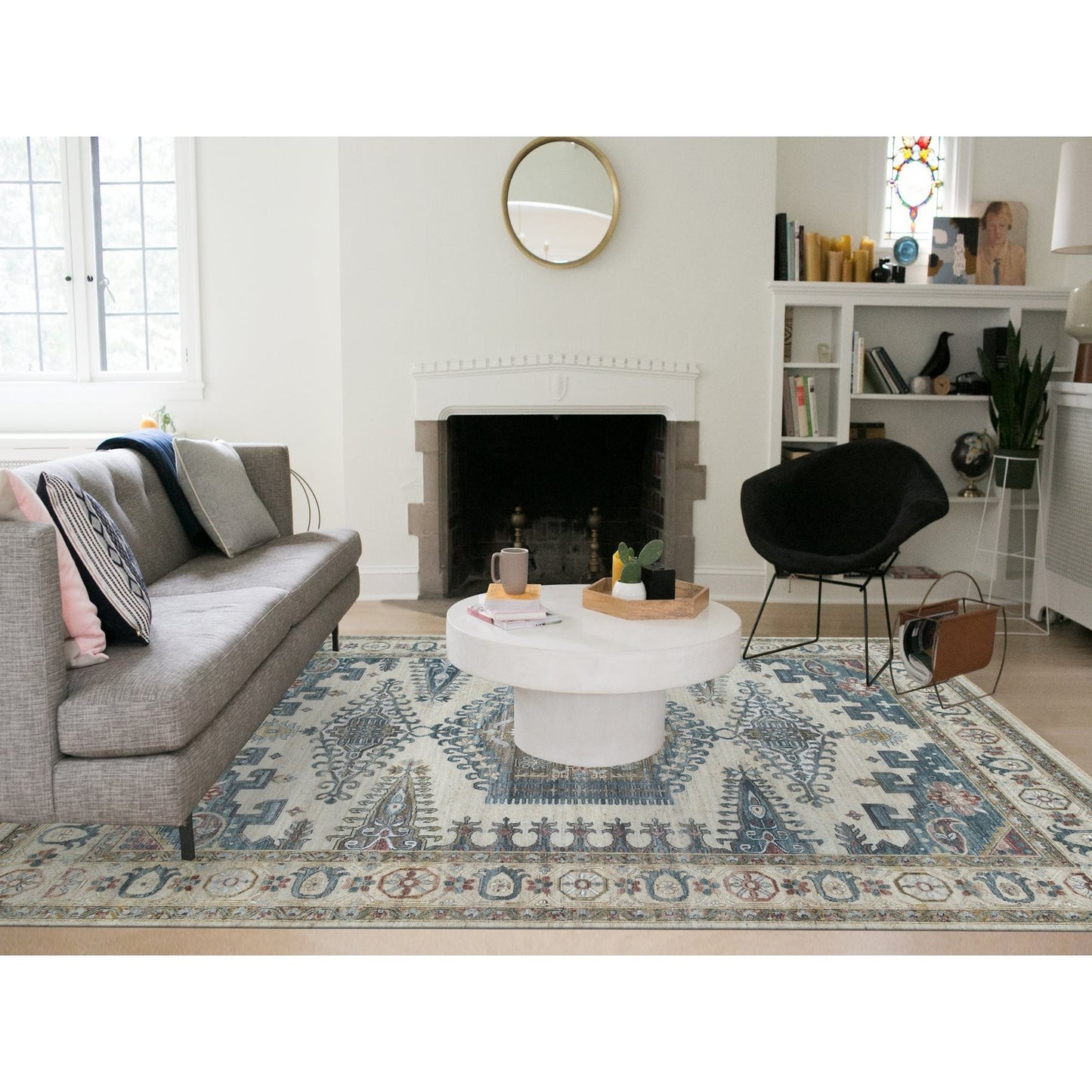9'X12' Ivory Hand Knotted Wool Reimagined Viss Design Oriental Rug