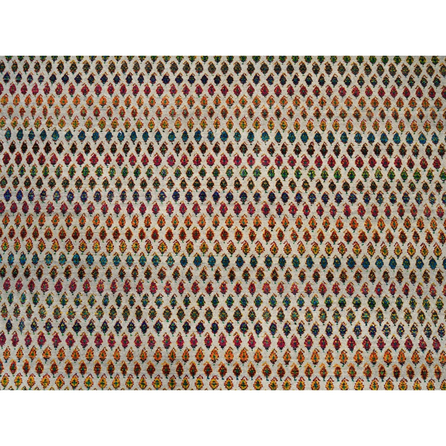 8'8"X12'2" Hand Knotted Beige Saroogh Colorful Wool And Sari Silk Rug