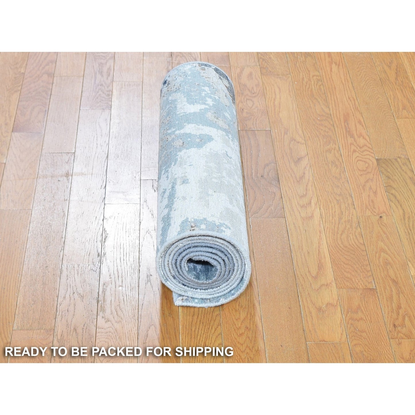 2'6"X10' Dense Weave Abstract Design Wool & Silk Hand Knotted Runner Rug