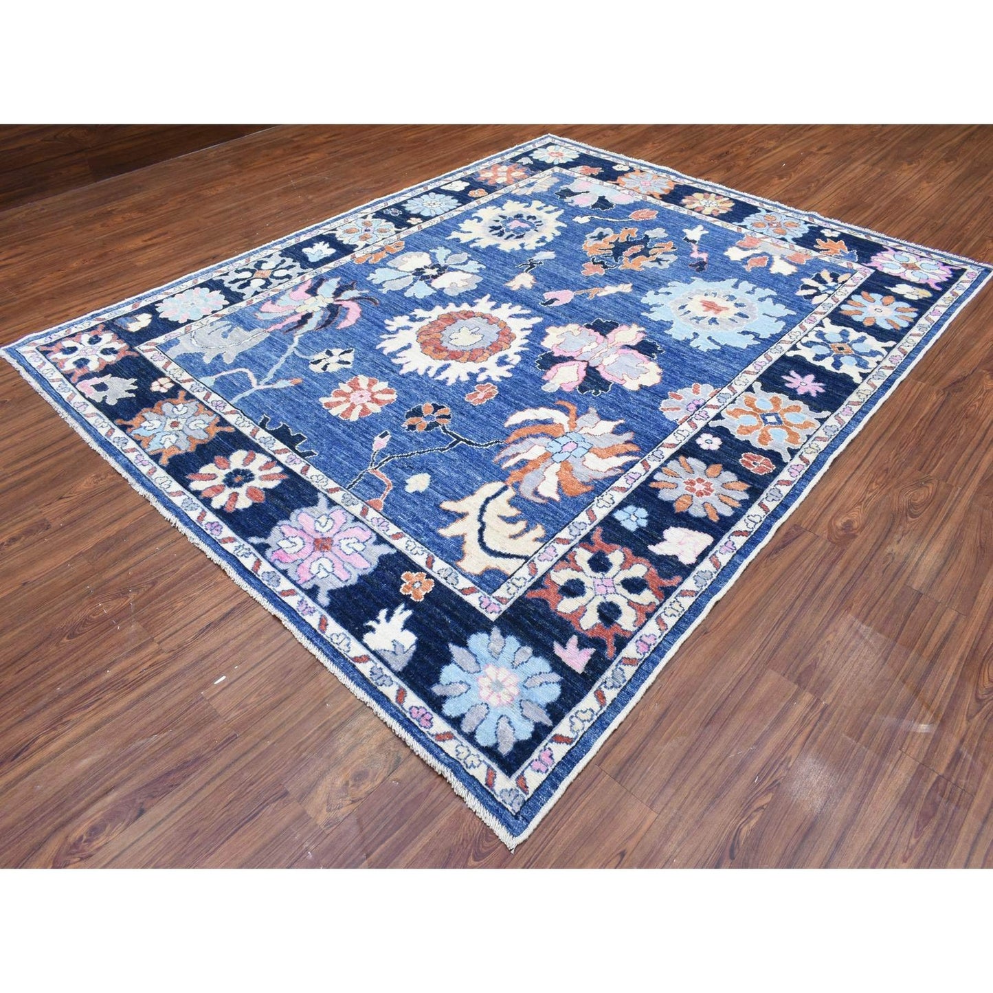 8'2"X10' Denim Blue Hand Knotted Afghan Angora Oushak Pure Wool Rug