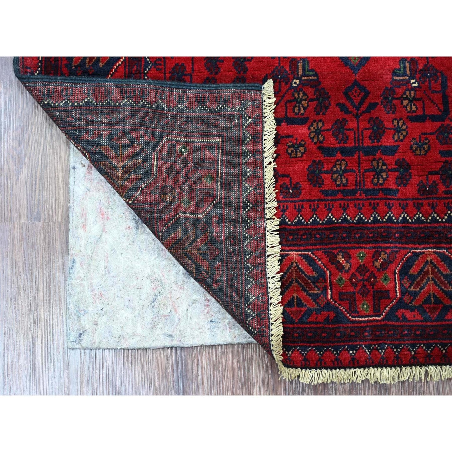 3'3"X4'9" Deep Red Afghan Khamyab Star Design Pure Wool Hand Knotted Rug