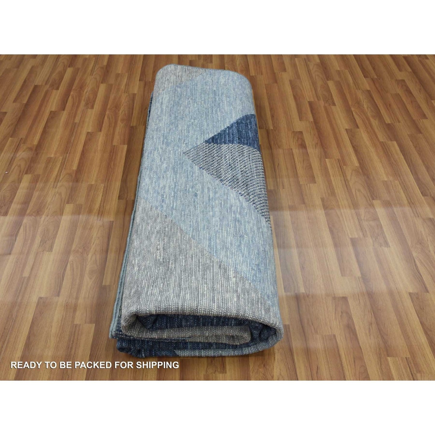 9'2"X11'10" Blue Geometric Art Deco Collection Wool Hand Knotted Rug