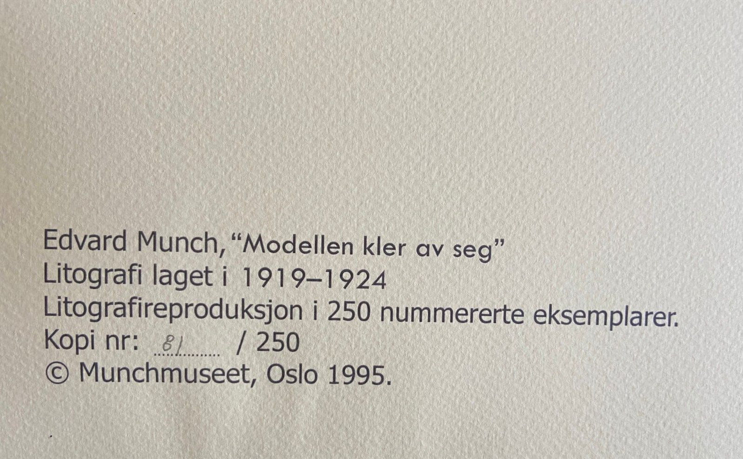 Edvard Munch Museum Lithograph Coa Signed Op Hand